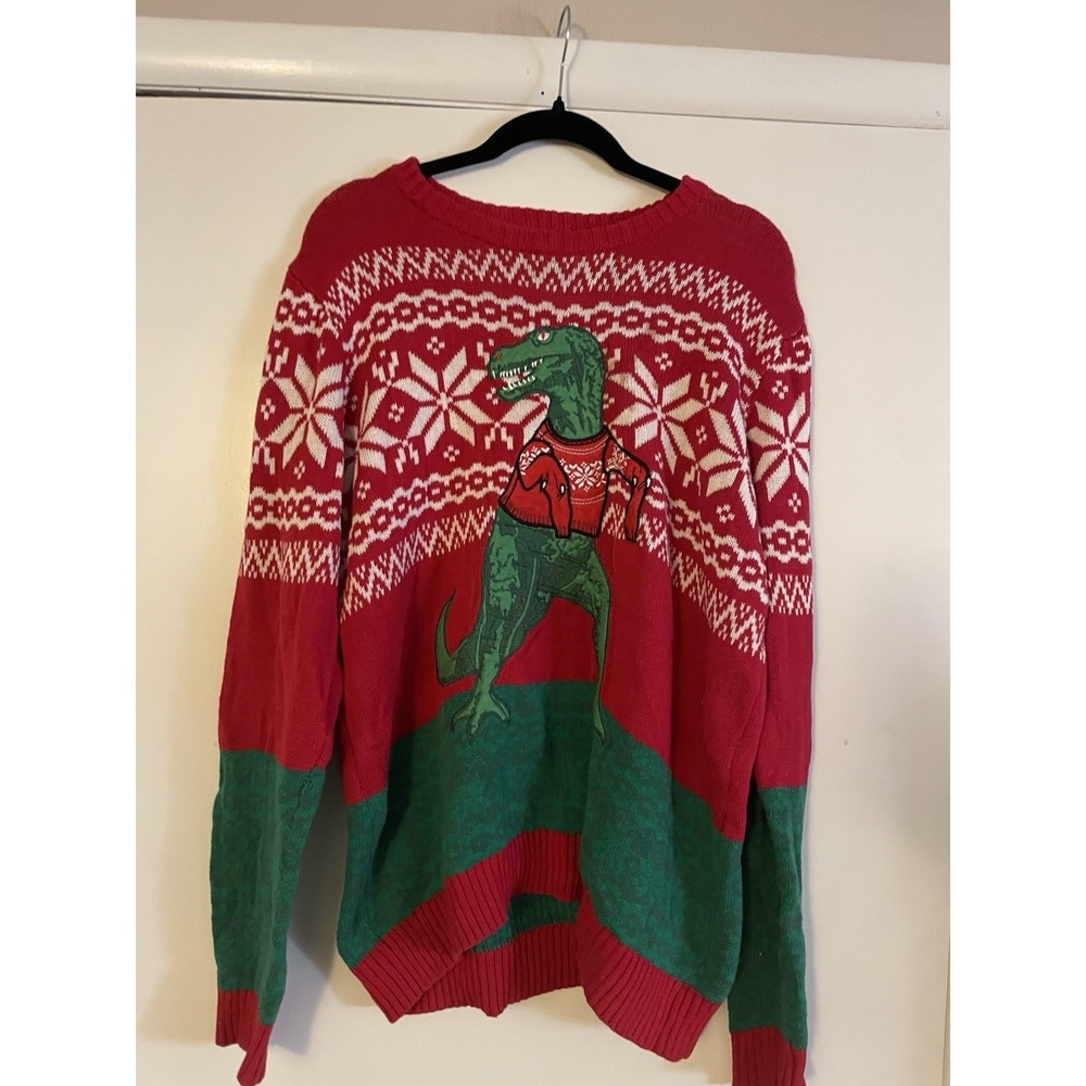 Blizzard Bay Ugly Christmas Sweater T-Rex Dinosaur Red Green Men's M Cotton